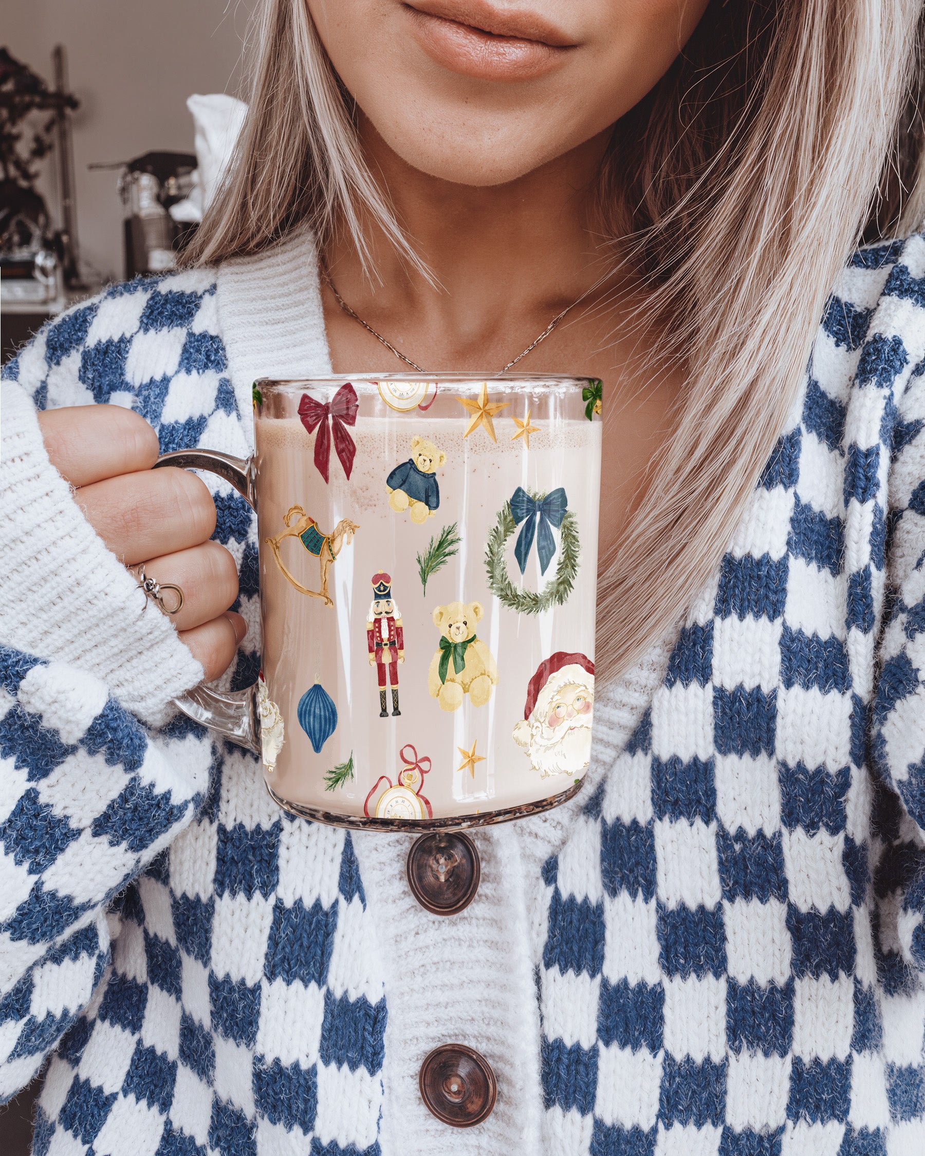 Festive Christmas Mug with Holiday Ornaments Design