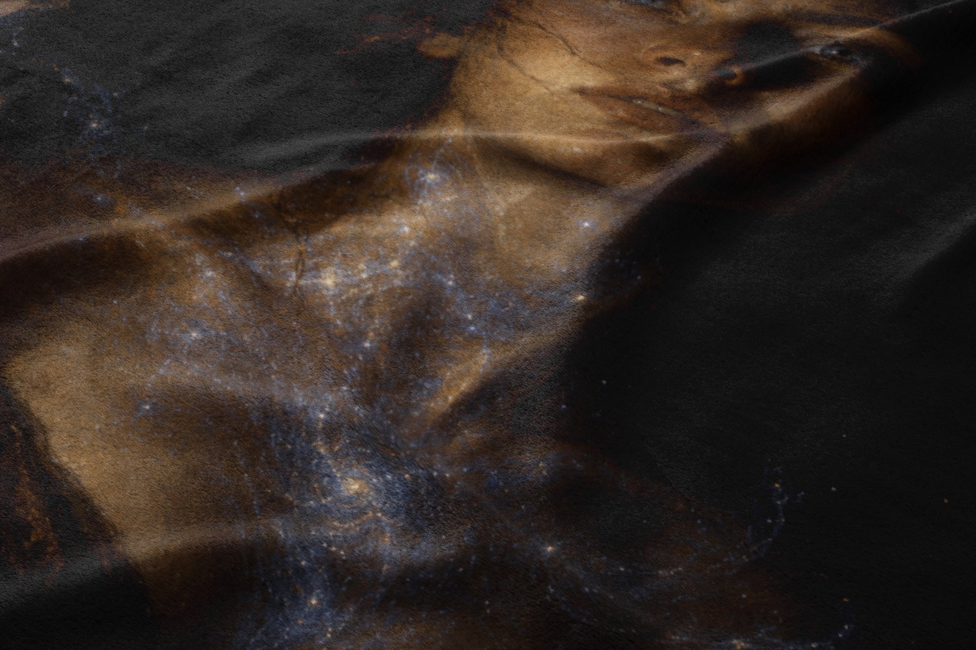 Abstract art with a face merging into a swirling cosmic nebula.