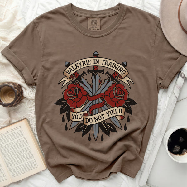 Valkyrie in Training Tattoo Style Tee in Espresso