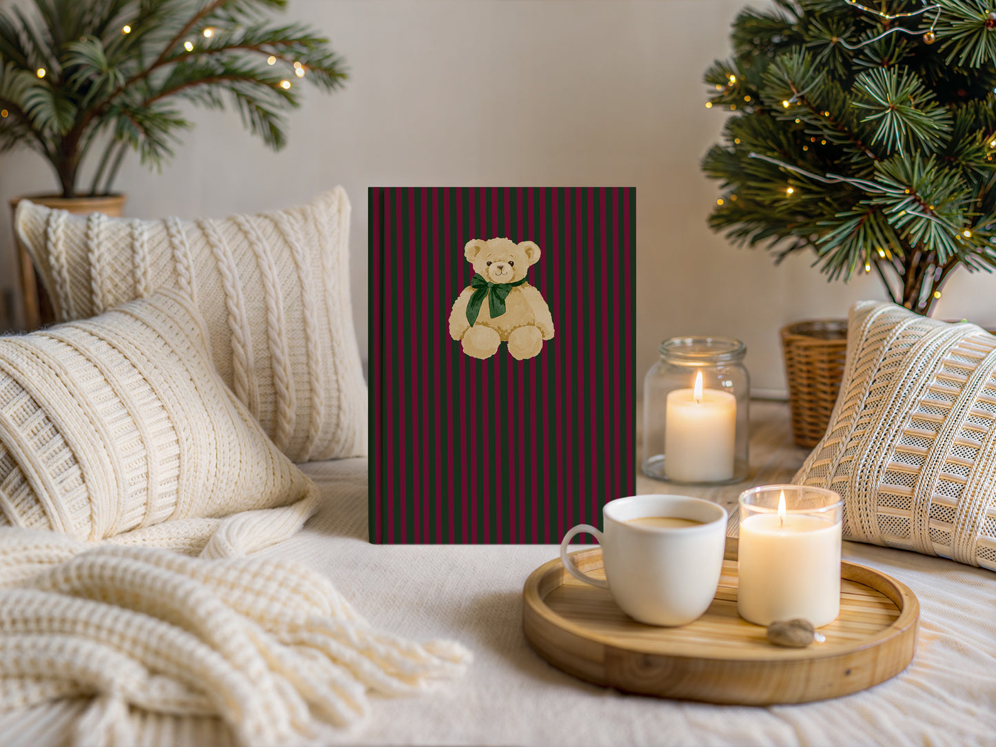 Festive Teddy Bear Striped Design Art Print for Holidays