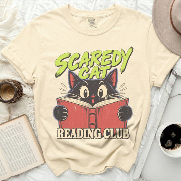 Scaredy Cat Reading Tee in Ivory