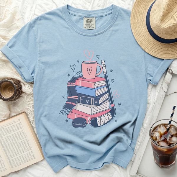 Cozy Study & Rink Vibes Tee in Chambray