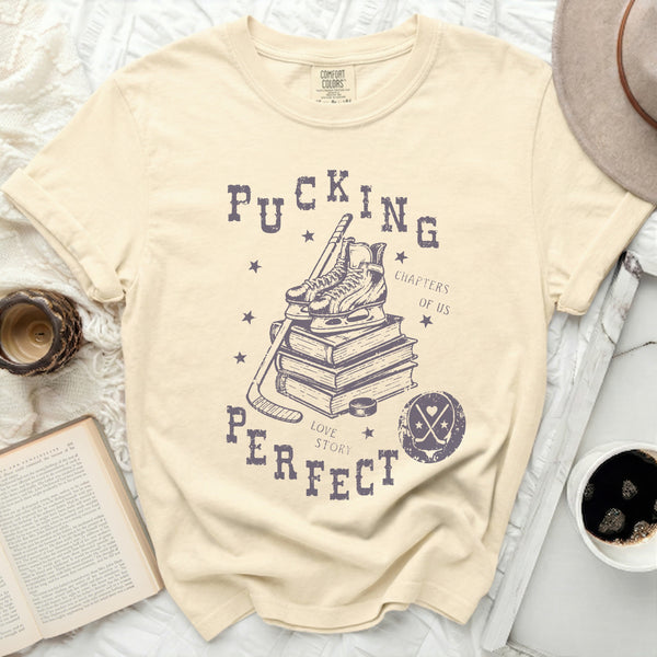 Pucking Perfect Hockey Love Story Tee in Ivory