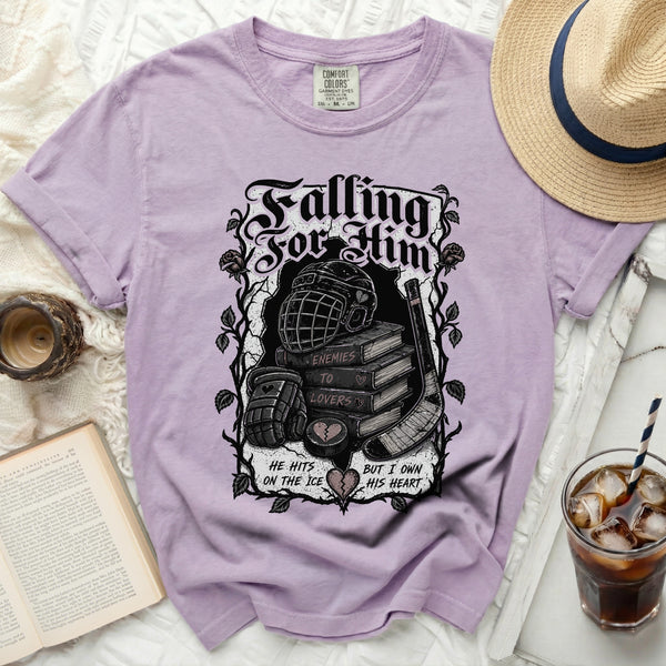 Falling For Him Hockey Romance Tee in Orchid