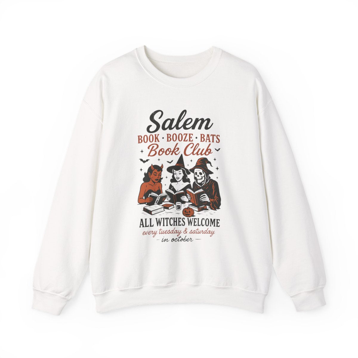 Salem Book Booze Bats Book Club Graphic Print Sweatshirt - MagicMerchEmporium