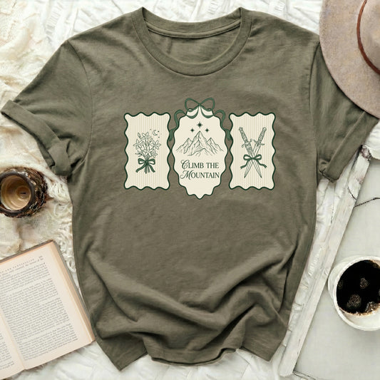 Climb The Mountain Swords Flowers Stars Moon Olive Green product type
Olive Green, Mountain Graphic, Swords Print, Floral Design, Stars Moon Art, Climb Mountain, Adventure Graphic, Fantasy Art, Nature Inspired, Unique Graphic, Outdoor Design, Green Tee, Graphic Apparel, Aesthetic Print, Forest Green, Mystical Design, Dagger Graphic, Flower Bouquet, Celestial Elements, Inspirational Text