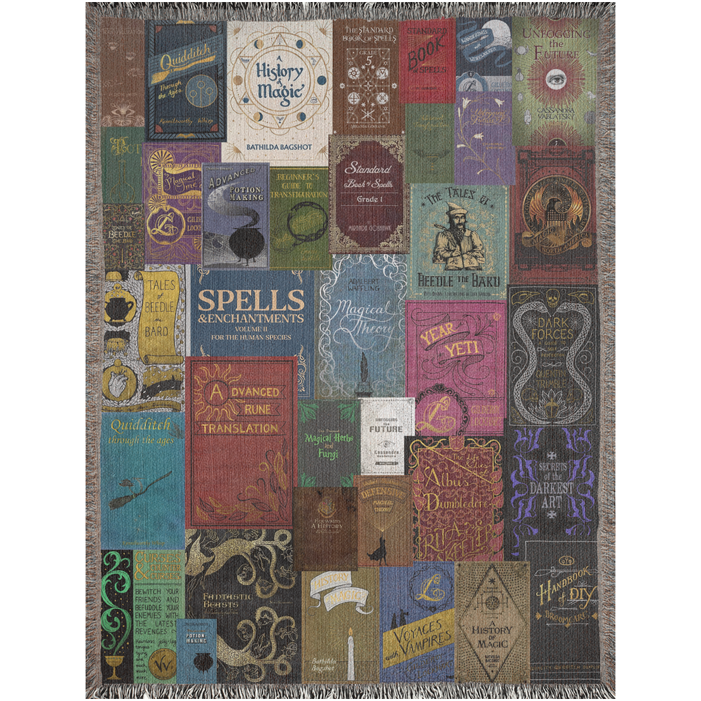 📚 Wizard Books Woven Tapestry Blanket | Potterhead Must-Have 🧙‍♂️