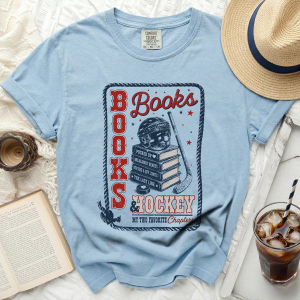Books & Hockey Chapters Tee in Chambray