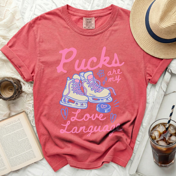 Pucks Are My Love Language Tee in Watermelon