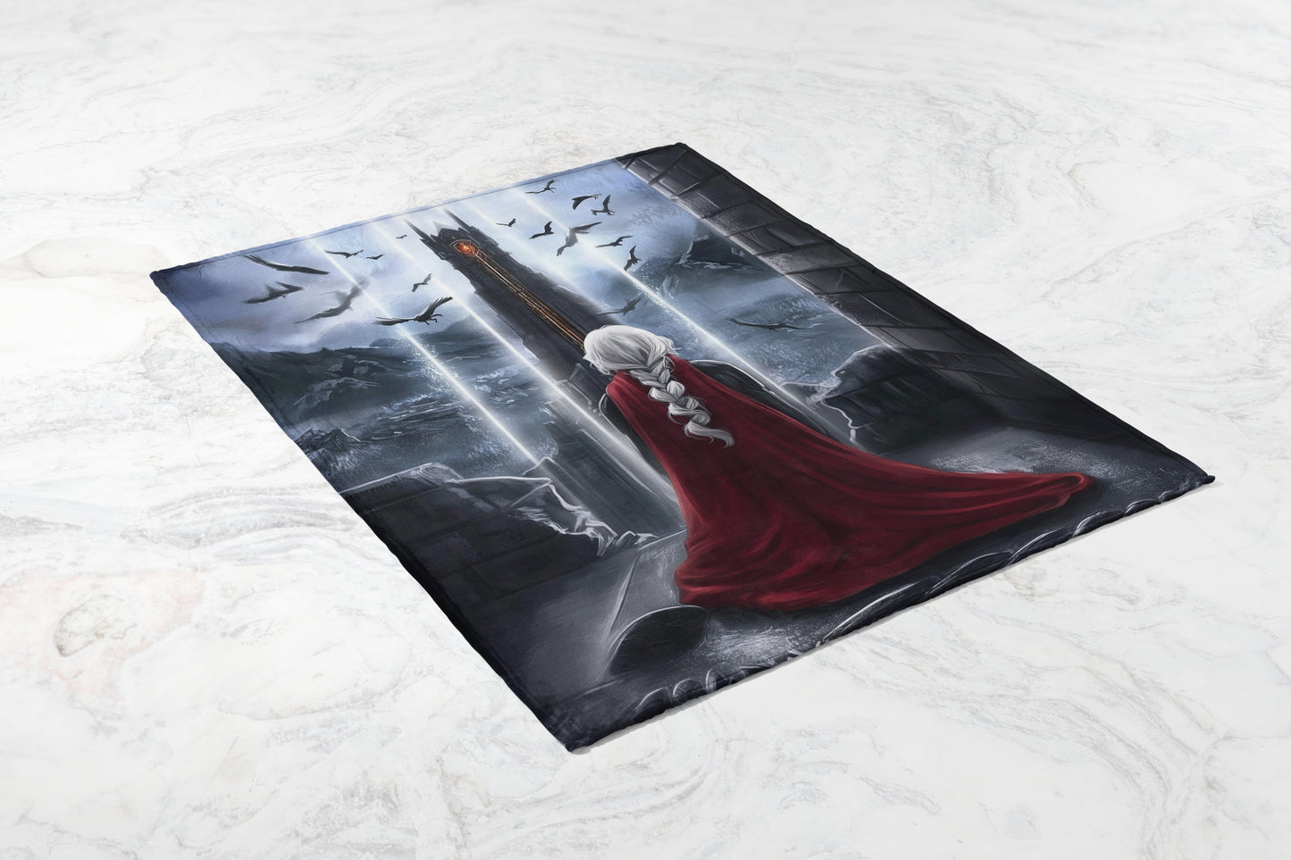 Medieval Fantasy Art Dragon Tower Print Tapestry Product