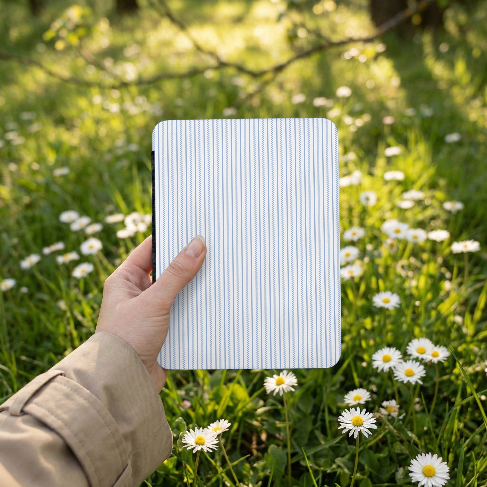 Elegant White and Blue Striped Notebook for Daily Use