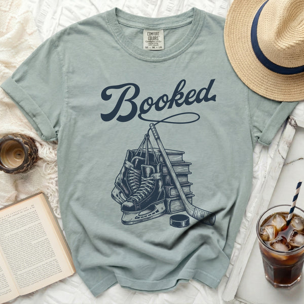Booked: Books & Blades Tee in Bay
