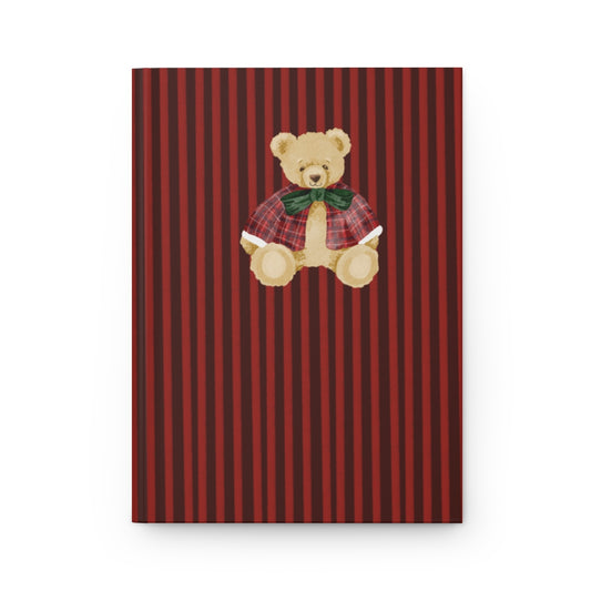 Festive Teddy Bear Journal with Red and Black Stripes