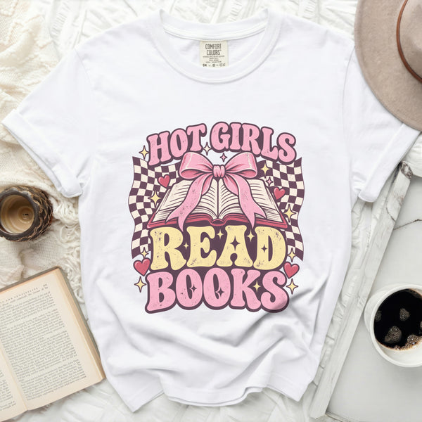 Hot Girls Read Books Book Tee in White