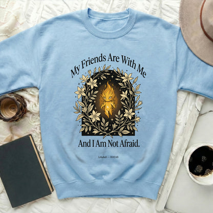 Light spirit in floral wreath with text "My Friends Are With Me And I Am Not Afraid."
