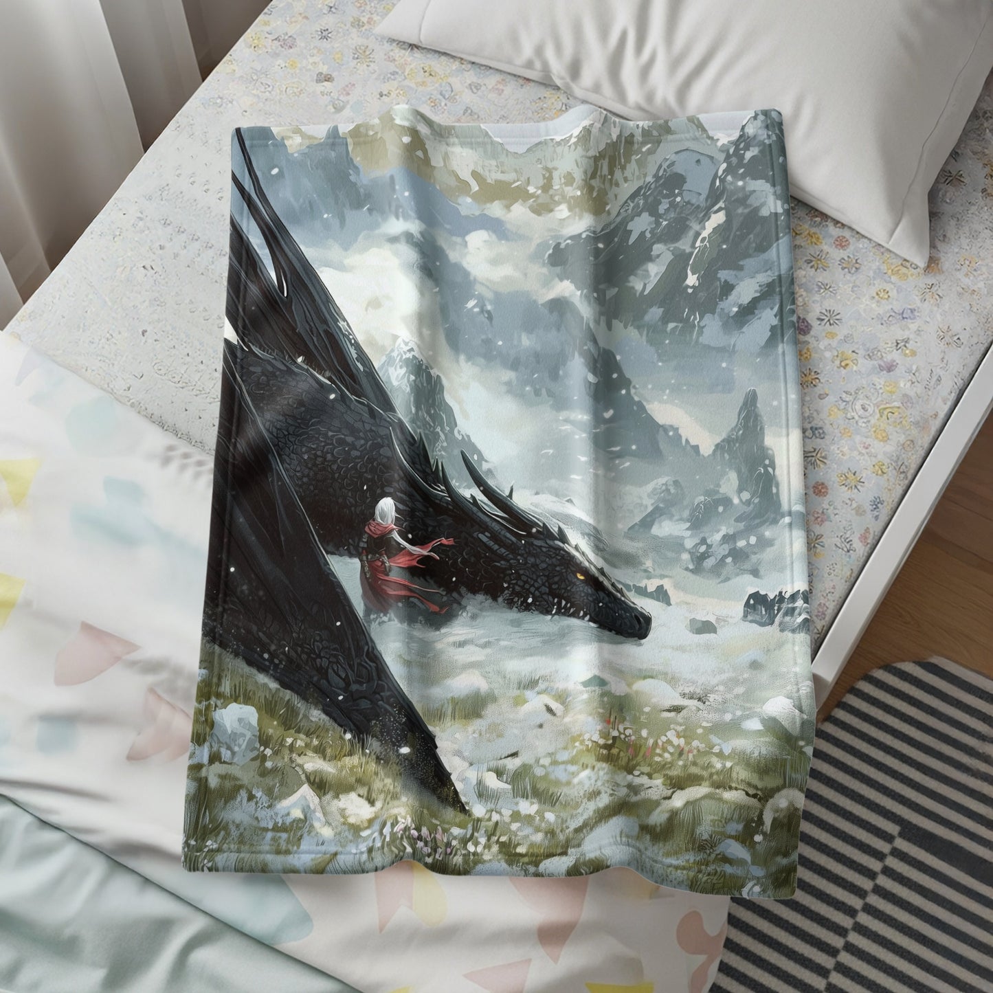 Fantasy Dragon Rider Adventure Printed Blanket