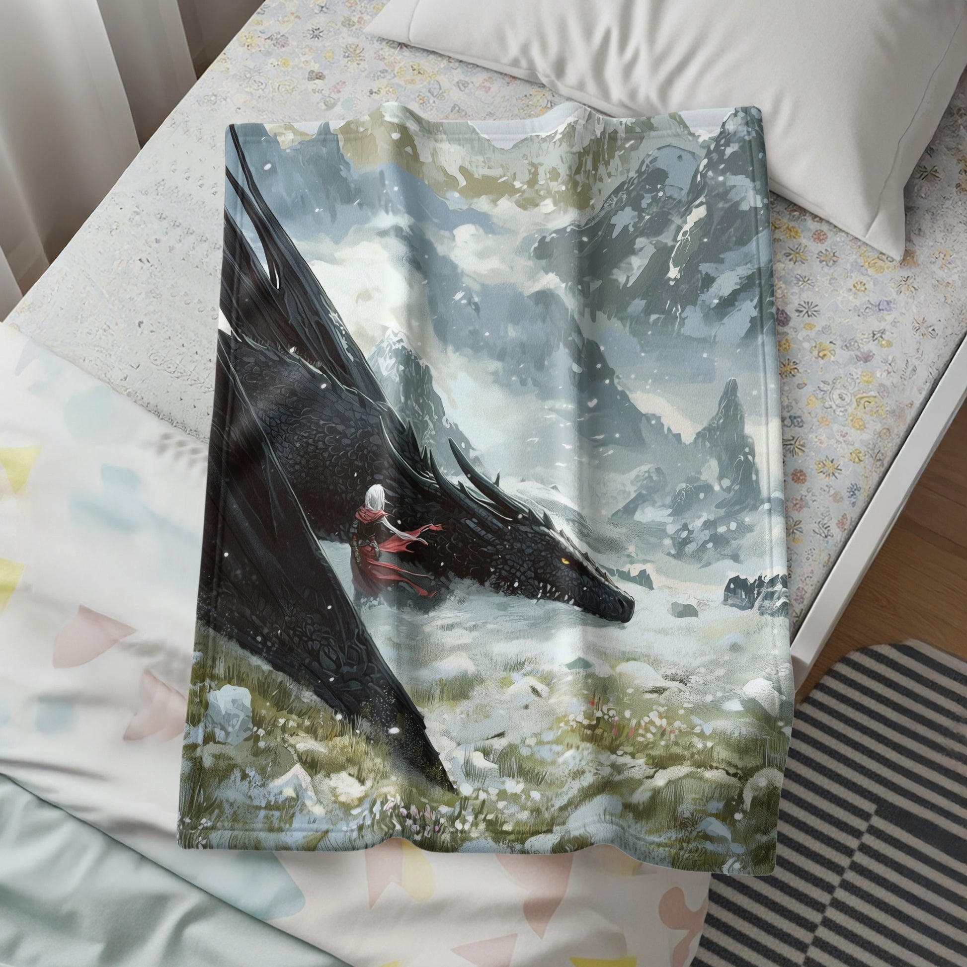 Fantasy Dragon Rider Adventure Printed Blanket