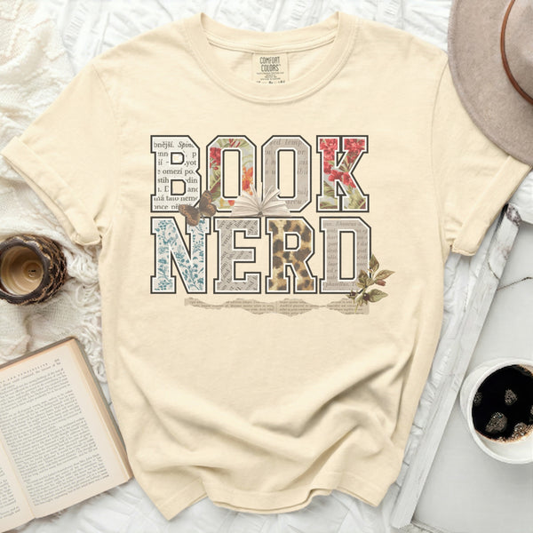 Eclectic Book Nerd Collage Tee in Ivory