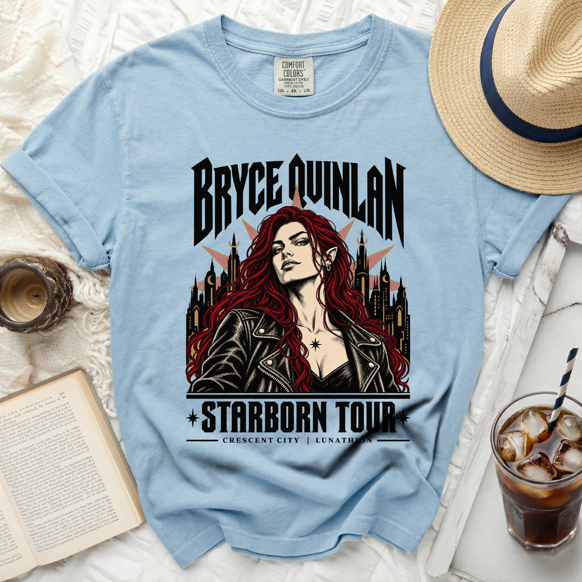 Bryce Quinlan Starborn Tour t-shirt with city and star graphics.