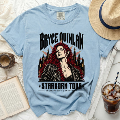 Bryce Quinlan Starborn Tour t-shirt with city and star graphics.