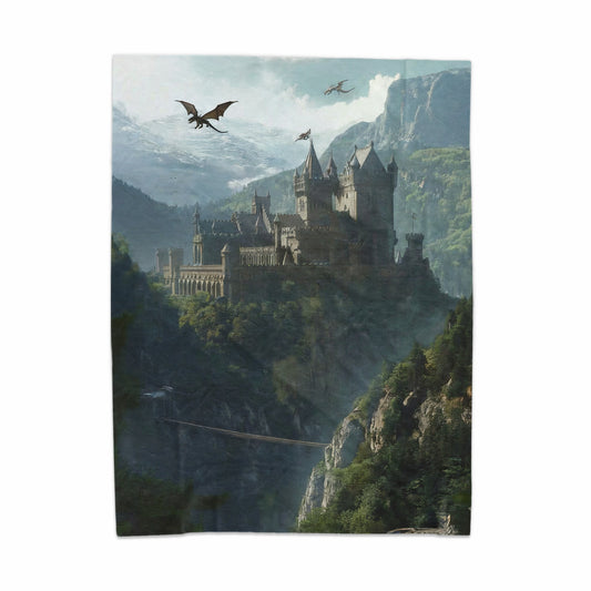 Fantasy Dragons Soaring Over Enchanted Castle Artwork