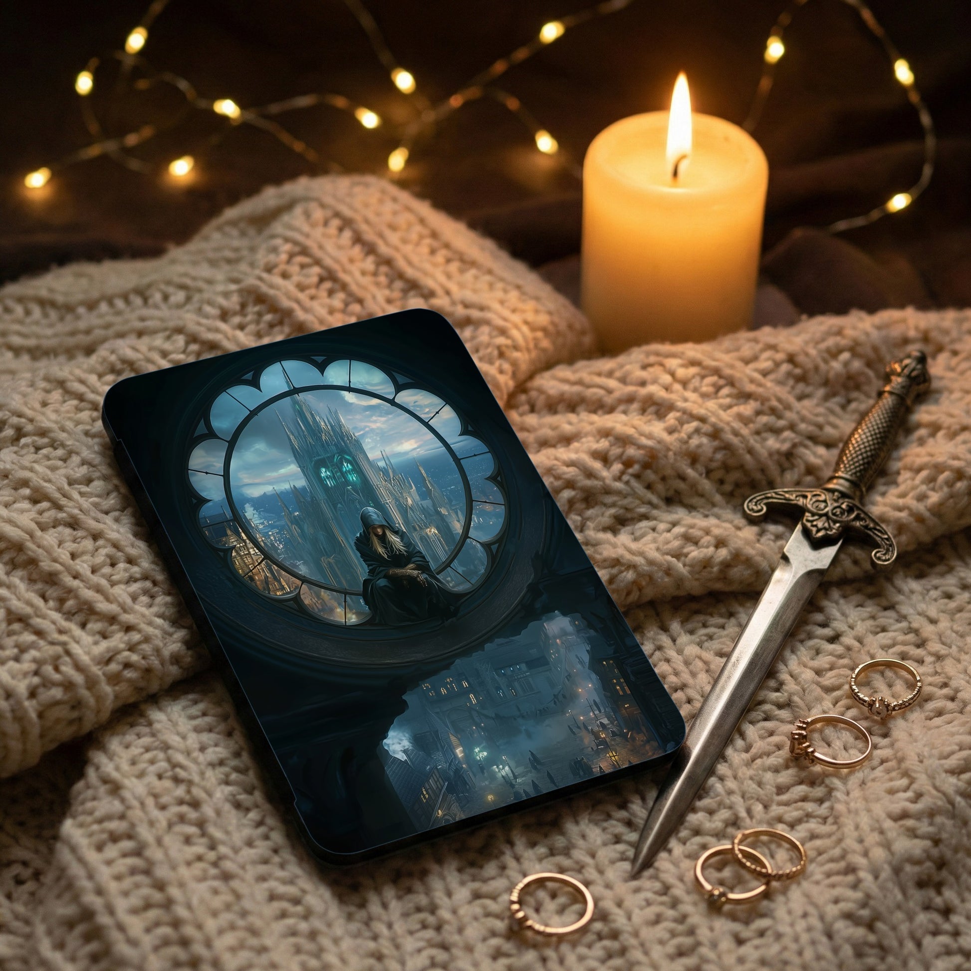 Mystical Sorcerer Gothic Cityscape Dagger Rings product type