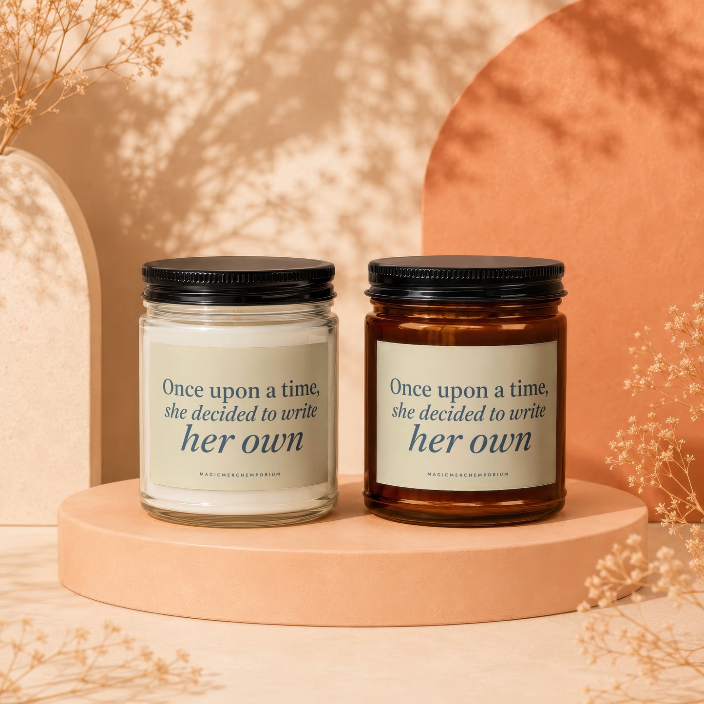 Two candles with "Once upon a time, she decided to write her own" text.