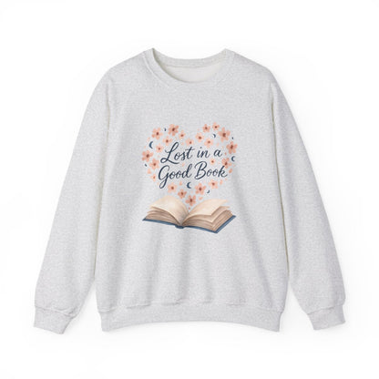 Cozy Sweatshirt with Lost in a Good Book Graphic Design