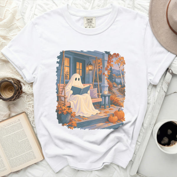Cozy Reading Ghost Tee in White