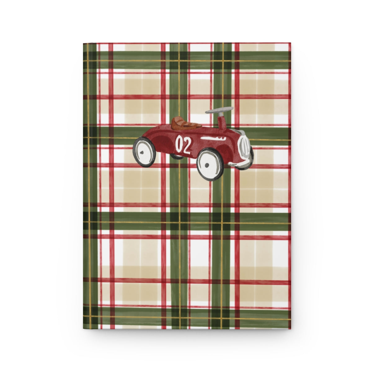 Vintage Red Car with Plaid Background Notebook