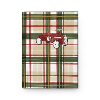 Vintage Red Car with Plaid Background Notebook
