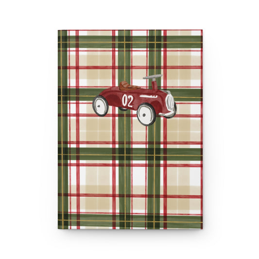 Vintage Red Car with Plaid Background Notebook