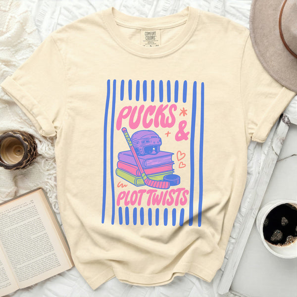 Pucks & Plot Twists Reading Nook Tee in Ivory