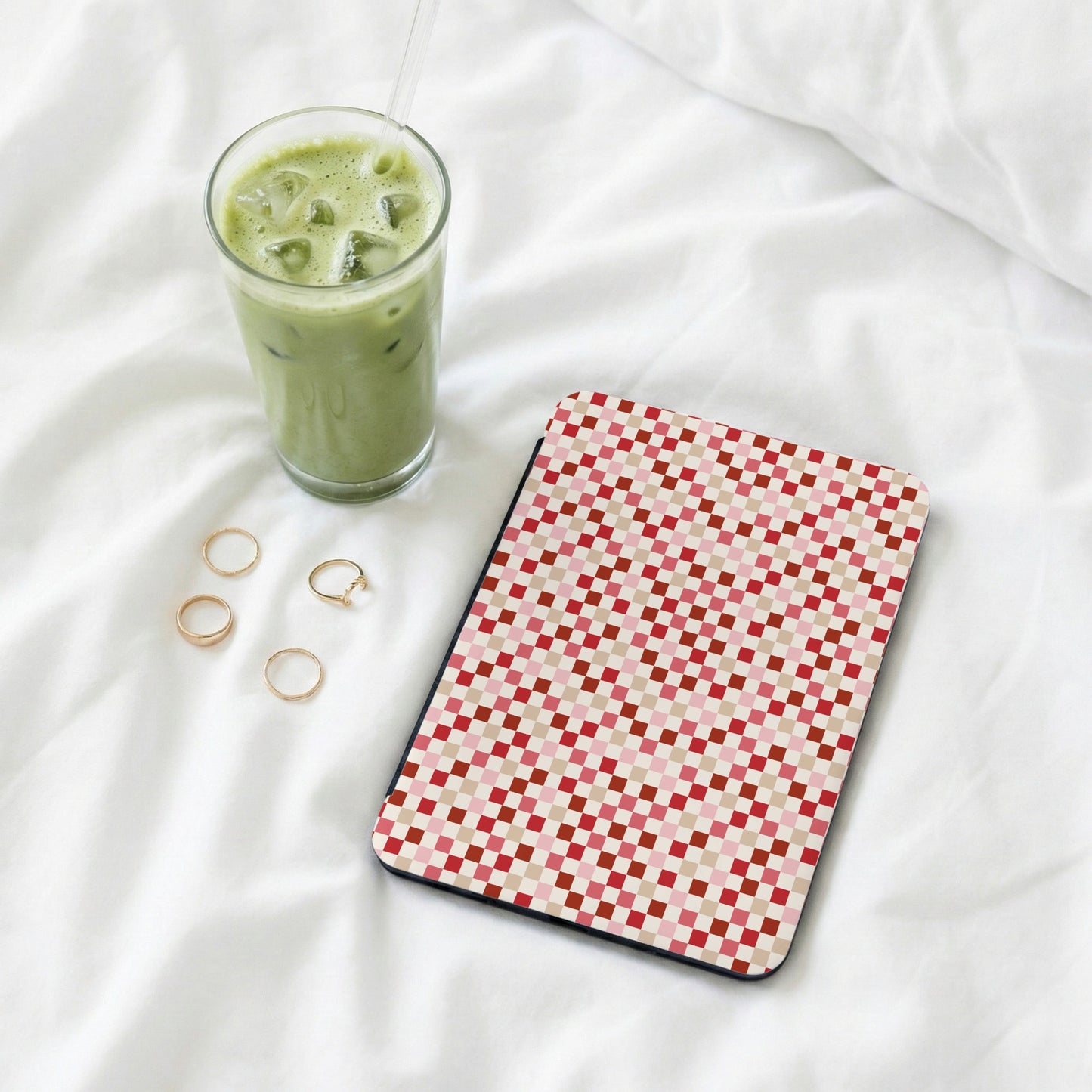Red and Pink Checkered Tablet Cover Design