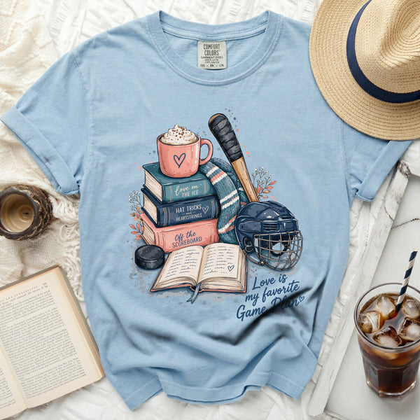Love Is My Game Plan Hockey Tee in Chambray