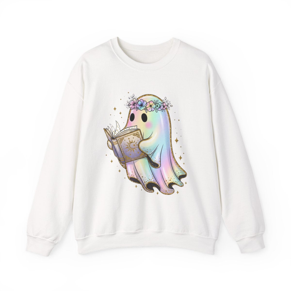 Reading Ghost with Floral Crown Fantasy Art Sweatshirt - MagicMerchEmporium