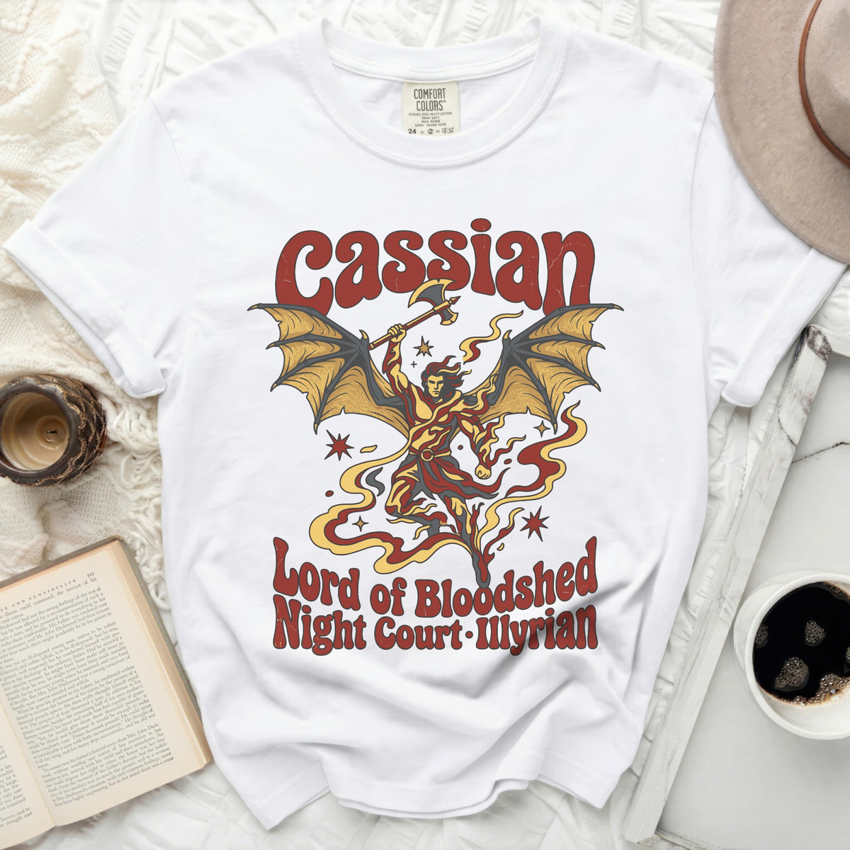 Cassian Lord of Bloodshed Night Court-Illyrian graphic t-shirt design.