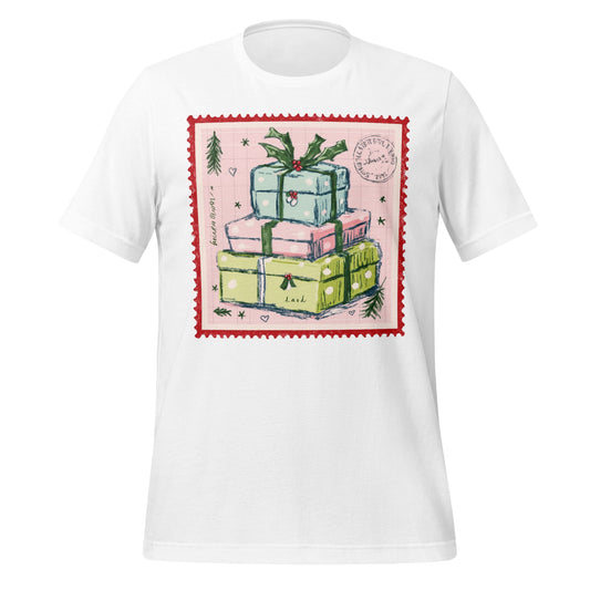 Stacked Present Illustration with Holiday Theme T-Shirt
