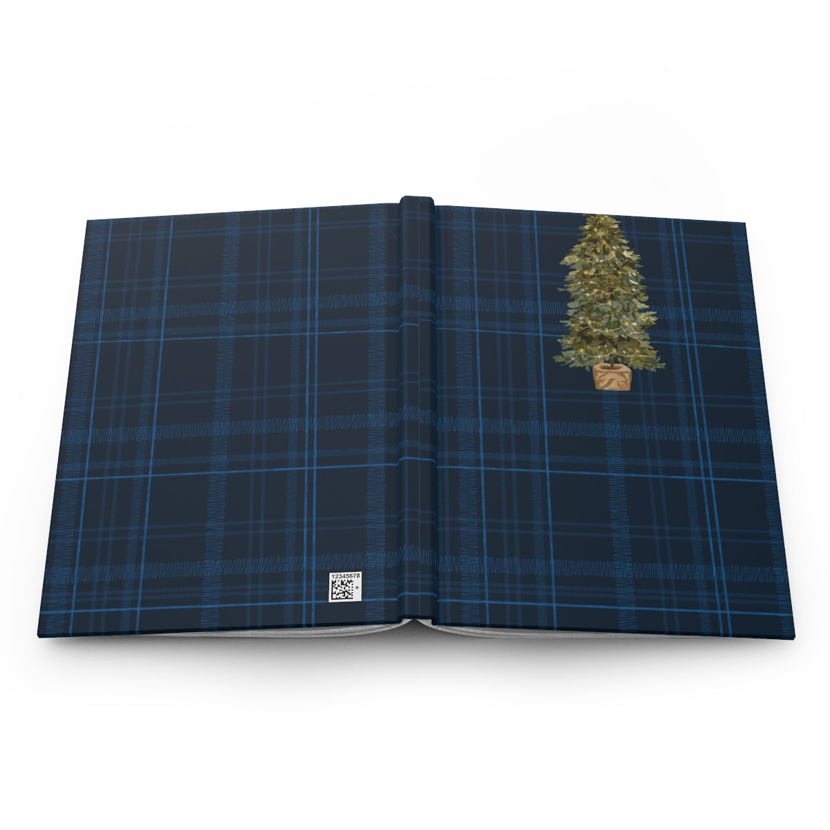 Blue Tartan Pattern Journal with Christmas Tree Design