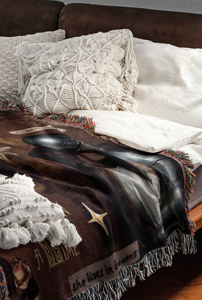 a cozy and inviting bedroom scene, featuring a bed with a brown blanket and white pillows, as well as a decorative throw blanket with a star design.