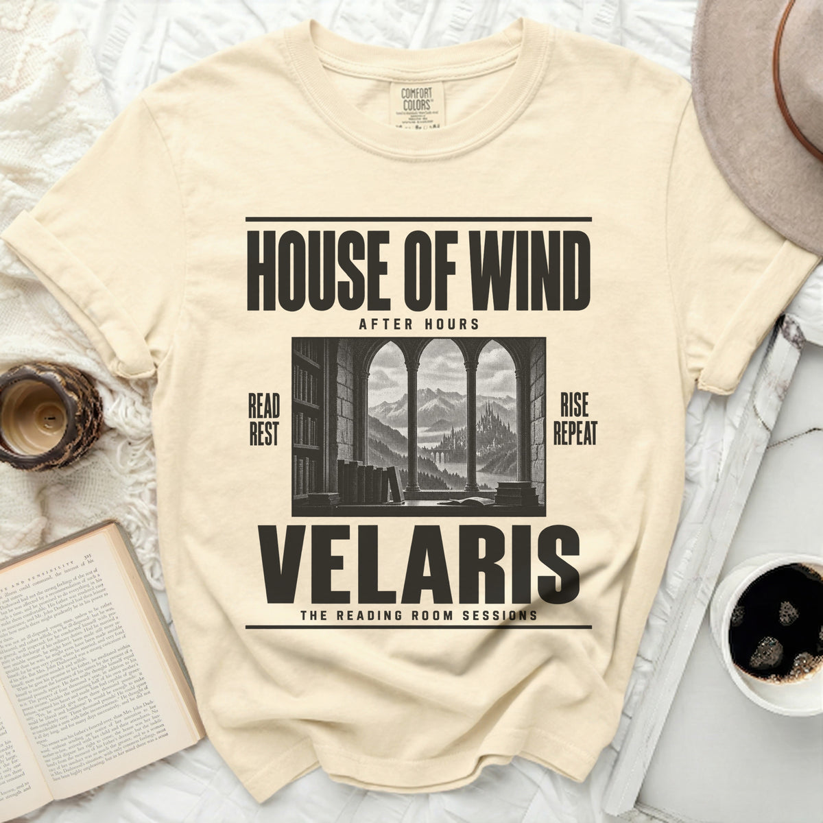 House of Wind After Hours Velaris Reading Room Sessions graphic t-shirt.