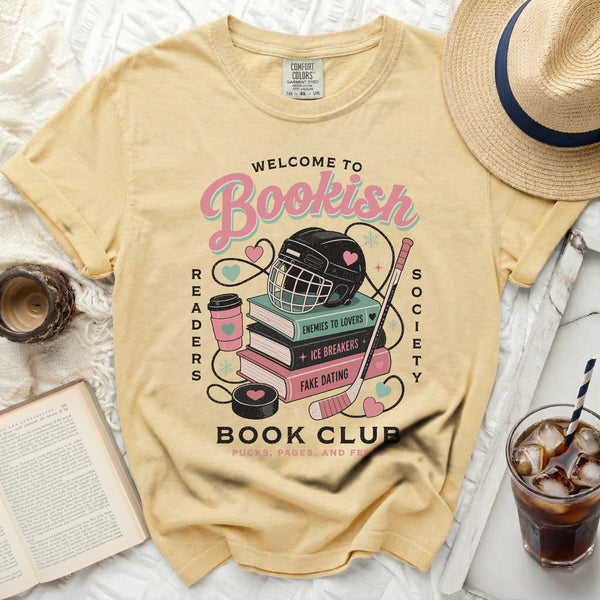 Bookish Hockey Romance Club Tee in Butter