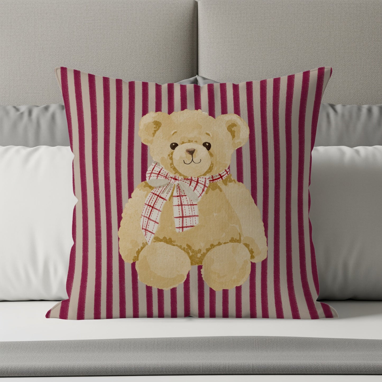 Adorable teddy bear striped throw pillow product