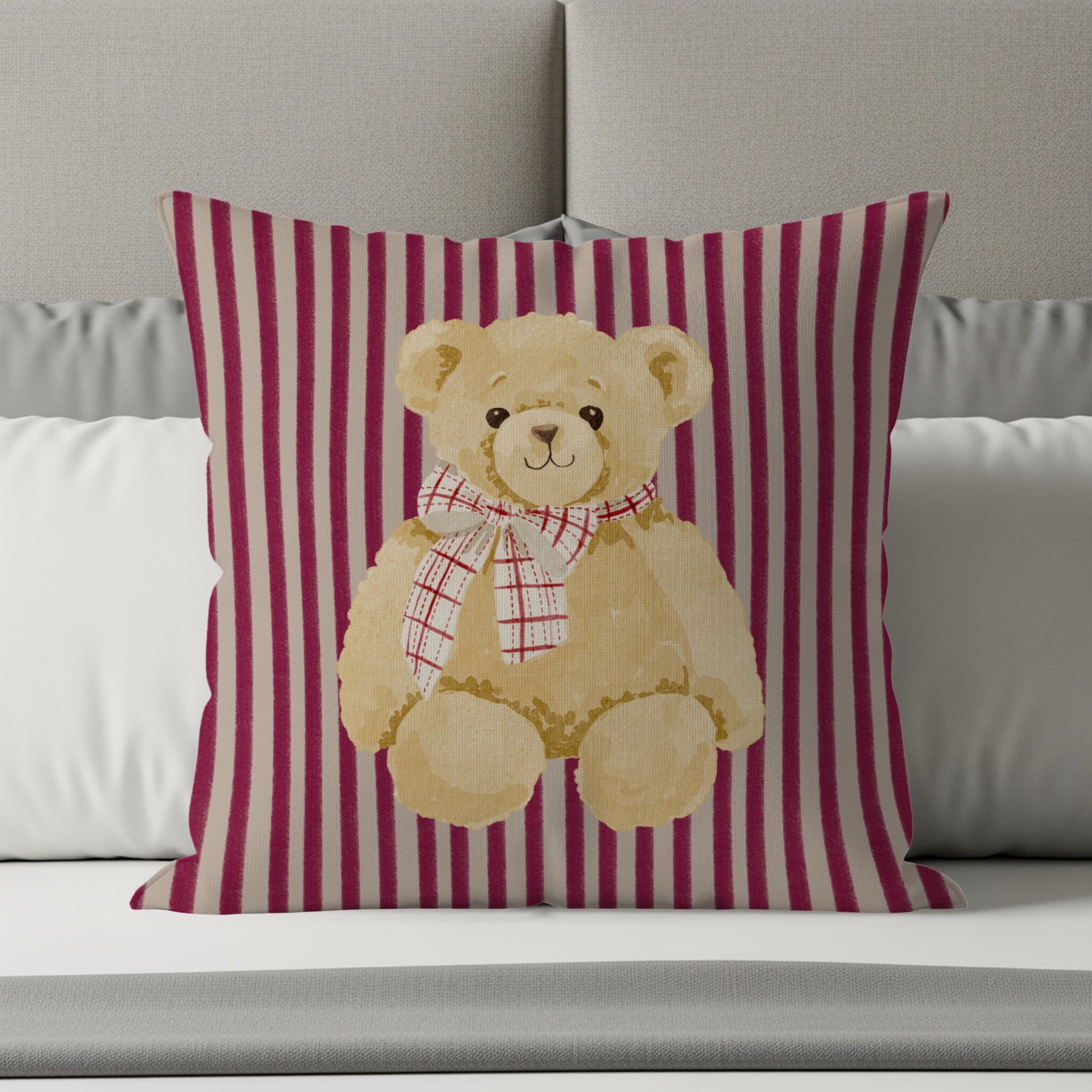Adorable teddy bear striped throw pillow product