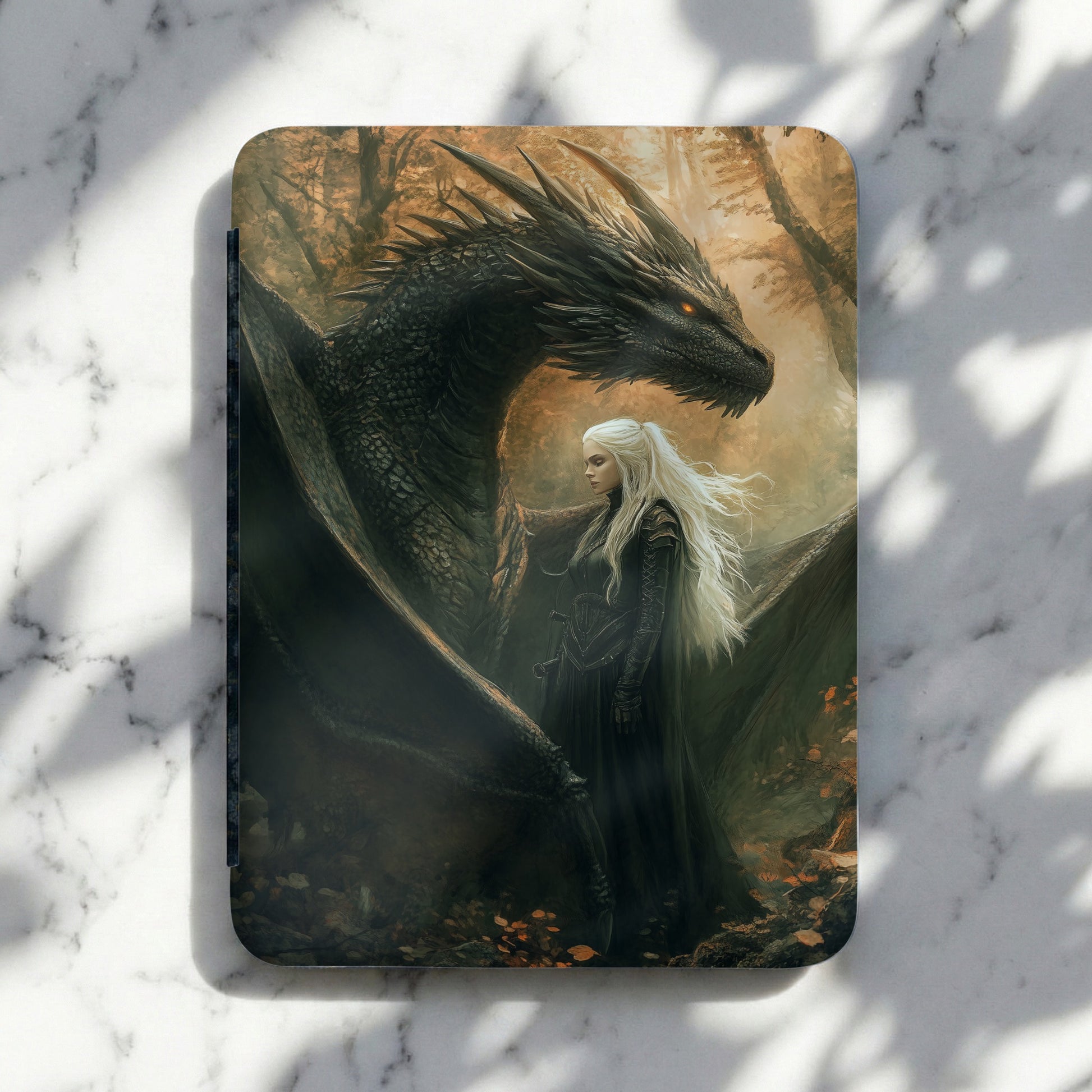 Mighty Black Dragon White Haired Woman Forest Art product type