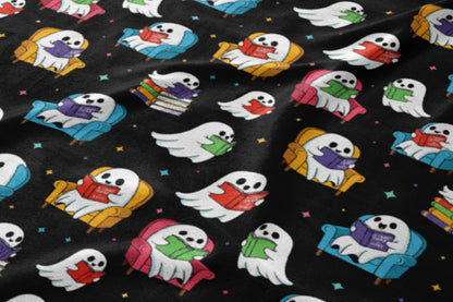 Colorful Ghosts Reading on Chairs Halloween Blanket