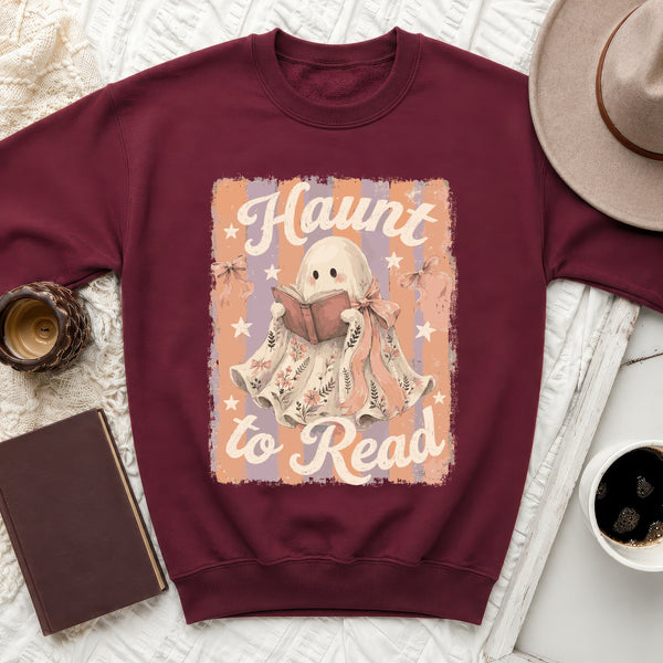 Vintage Ghost Haunt to Read Sweatshirt in Maroon