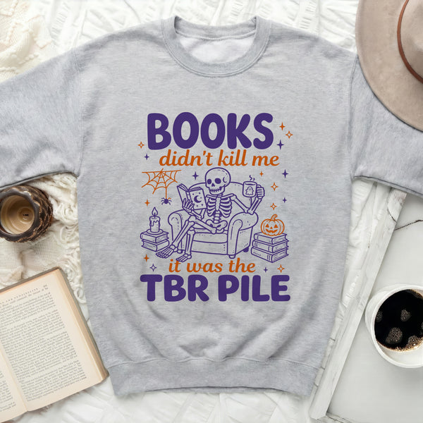 TBR Pile Halloween Sweatshirt in Sport Grey