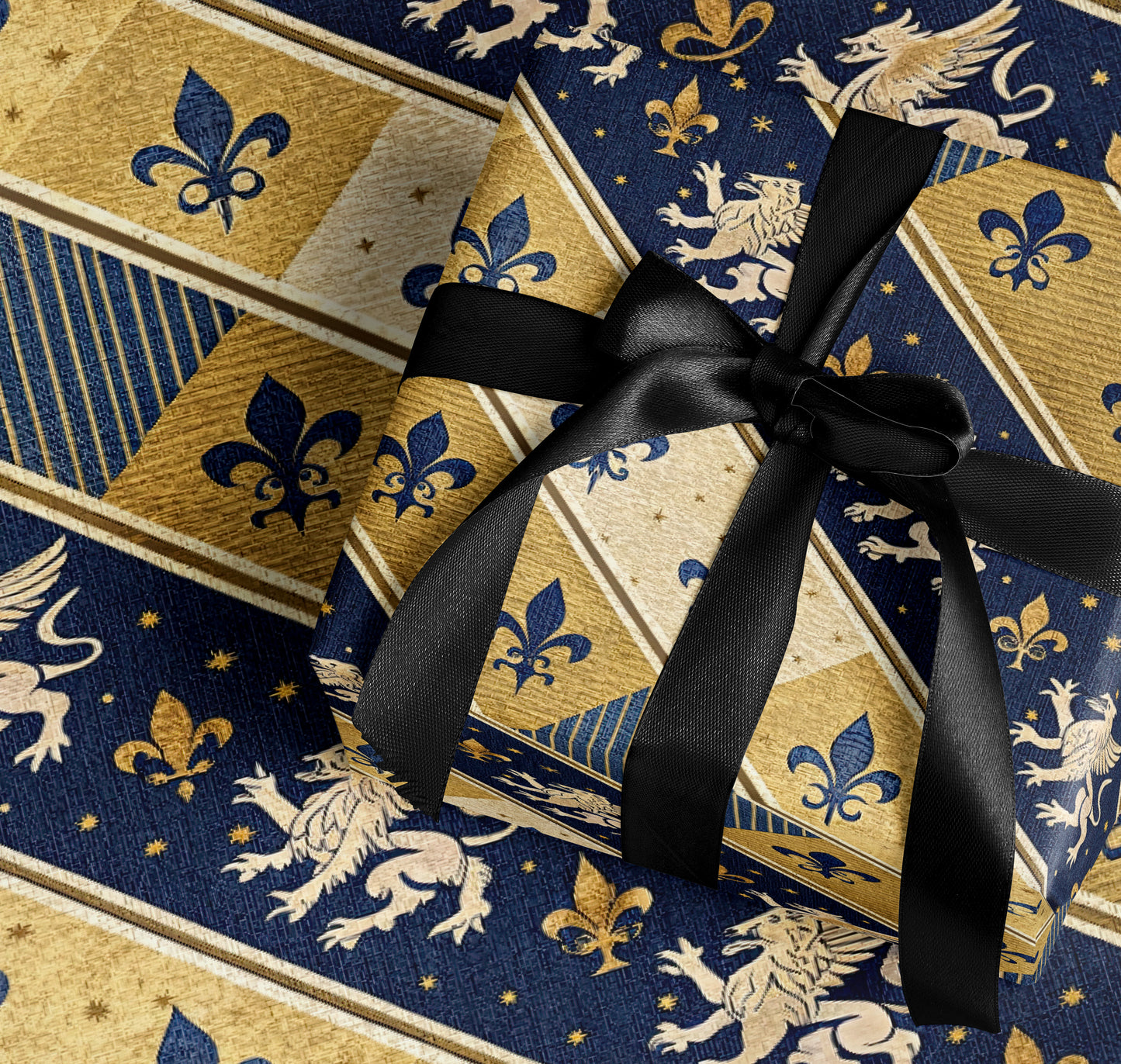 Regal Blue and Gold Wrapping Paper for Elegant Gifts