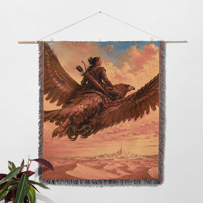 a large, winged creature soaring through a vibrant, fantastical landscape.